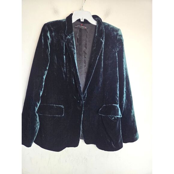 Zara Women Dark Green Velvet Lined 1 Button Single Breasted Blazer size Large - Picture 2 of 10